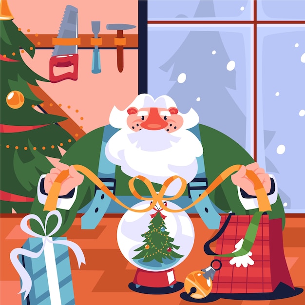 Free vector flat christmas santa workshop illustration