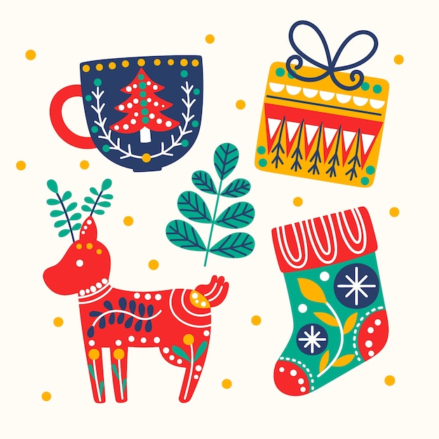 Free vector flat christmas scandinavian elements collection