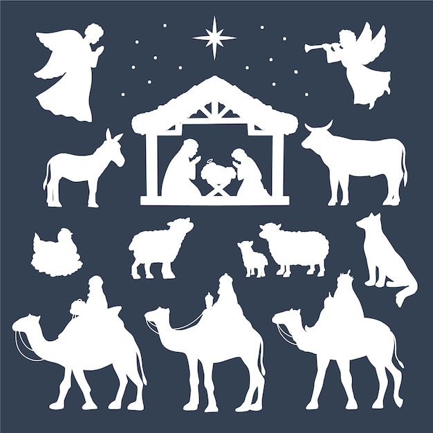 Free Vector flat christmas scene silhouettes