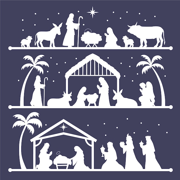 Free Vector flat christmas scene silhouettes