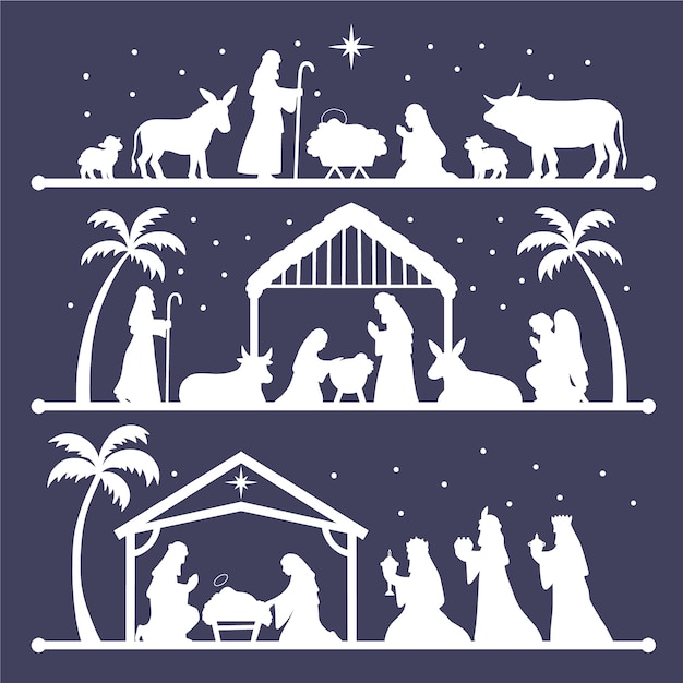 Flat christmas scene silhouettes