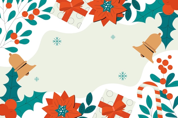 Flat christmas season background with bells and flowers