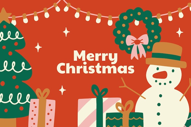 Free Vector flat christmas season background with tree and snowman