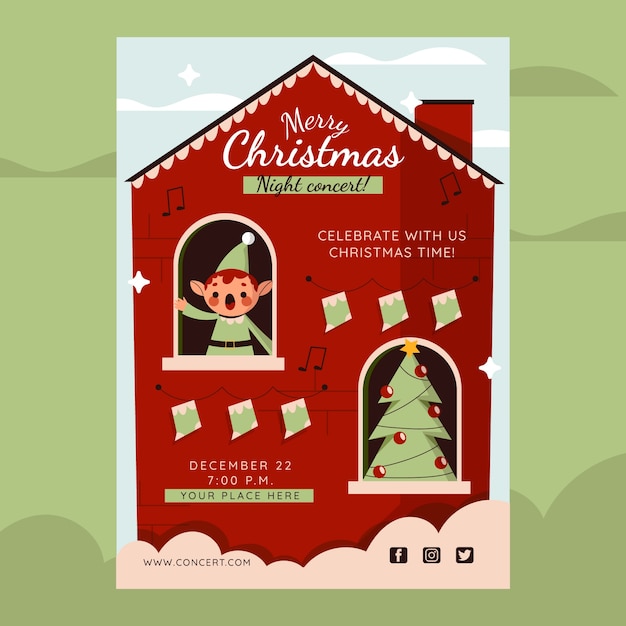 Free vector flat christmas season concert poster template