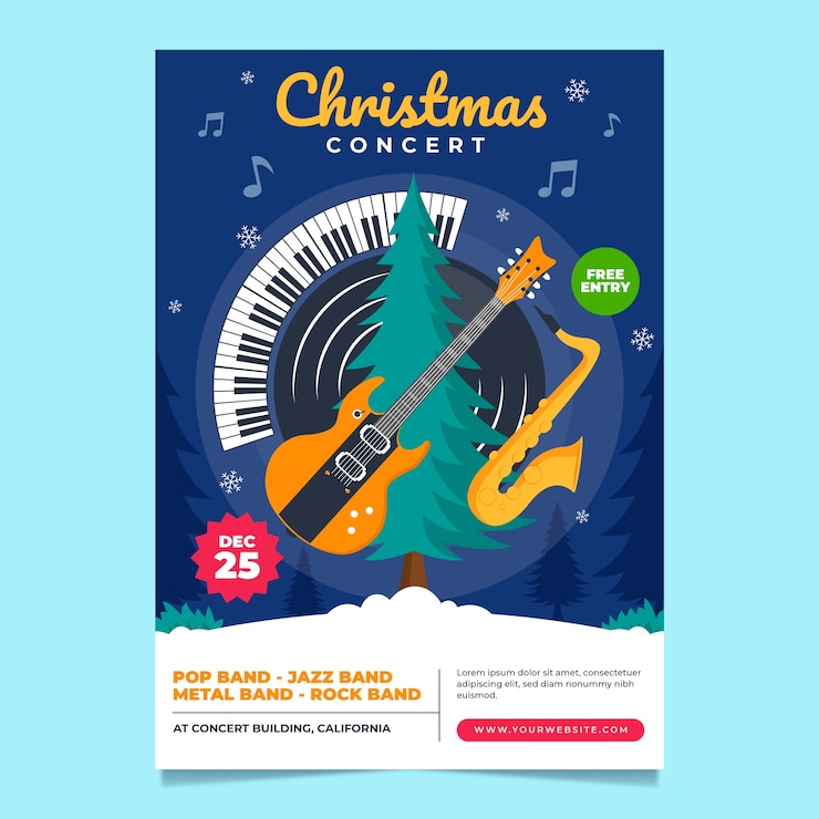 Free Vector flat christmas season concert poster template