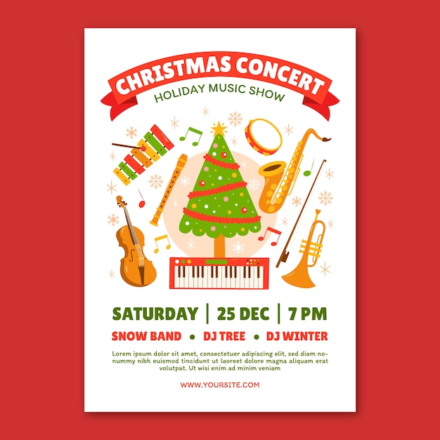 Flat christmas season concert poster template