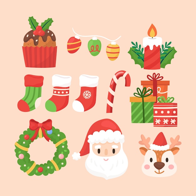 Free vector flat christmas season elements collection