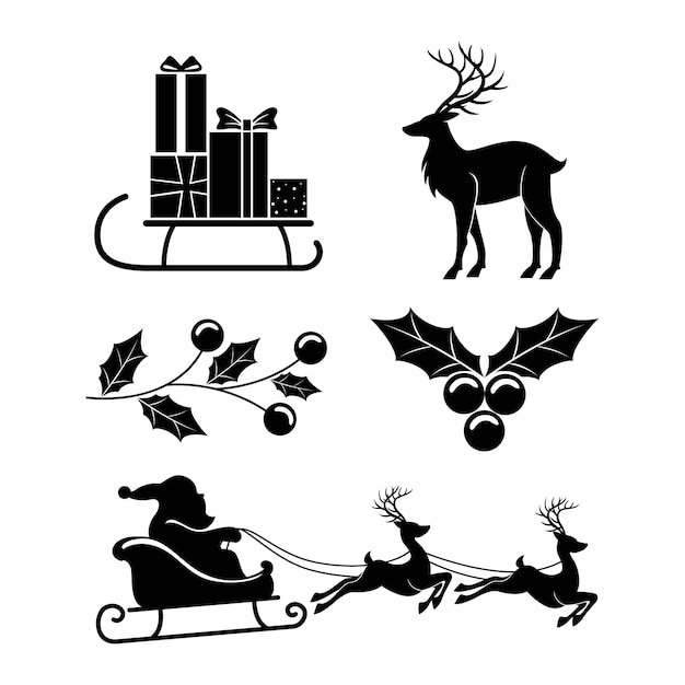 Flat christmas season elements silhouette