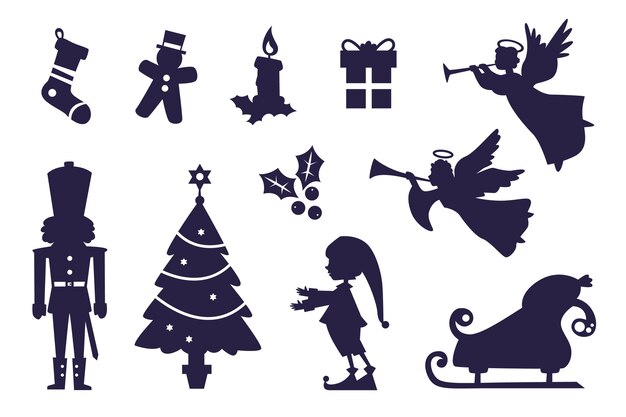 Free Vector flat christmas season elements silhouette
