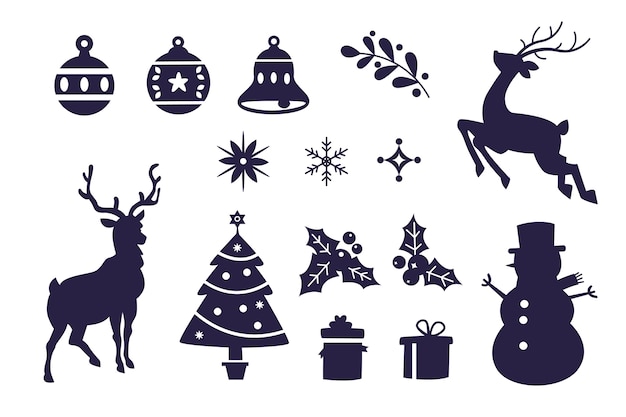 Flat christmas season elements silhouette