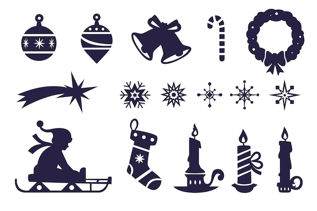 Flat christmas season elements silhouette