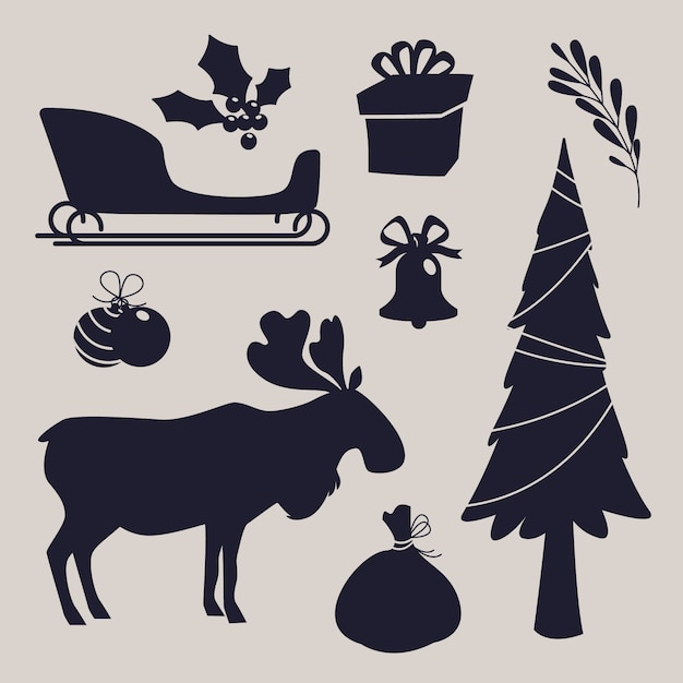 Free Vector flat christmas season elements silhouette
