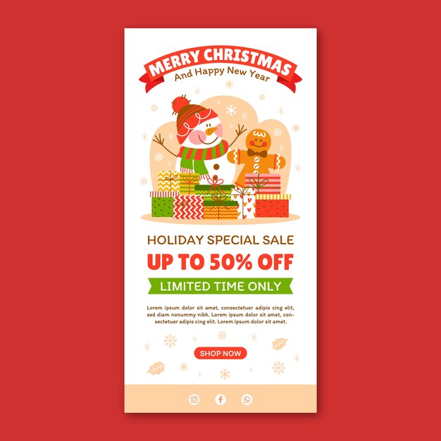 Flat christmas season email template