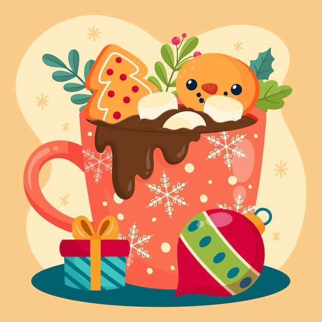Flat christmas season hot chocolate illustration