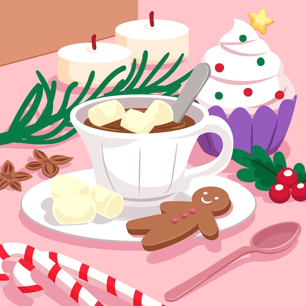 Flat christmas season hot chocolate illustration