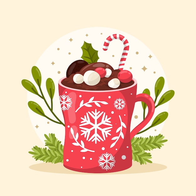 フラット クリスマス シーズン ホット チョコレート イラスト