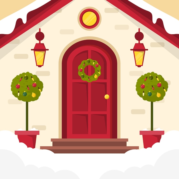 Free vector flat christmas season house door illustration