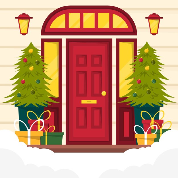 Free vector flat christmas season house door illustration