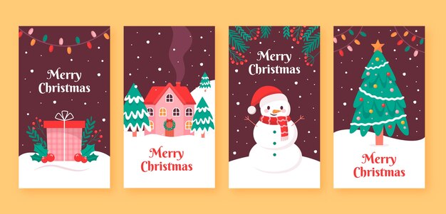 Плоская коллекция историй instagram рождественского сезона
