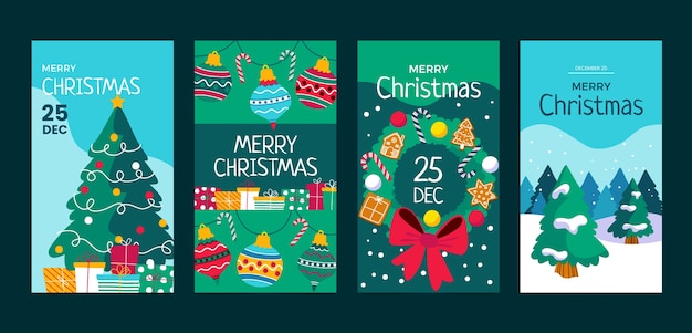 Flat christmas season instagram stories collection