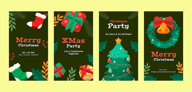 Free vector flat christmas season instagram stories collection