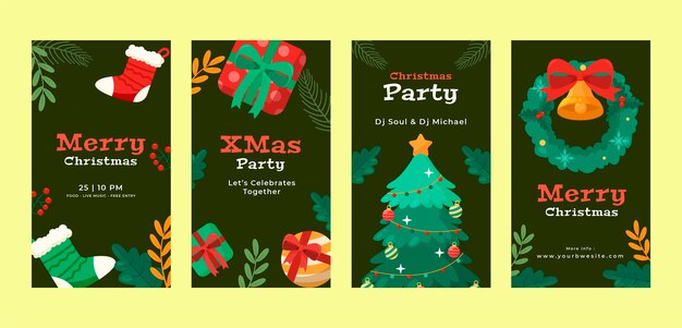 Flat christmas season instagram stories collection