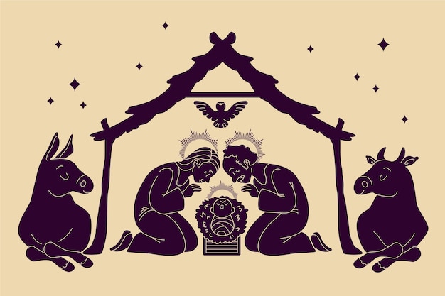 Free vector flat christmas season nativity scene silhouette