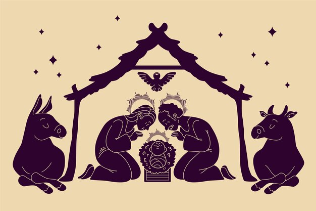 Free Vector flat christmas season nativity scene silhouette