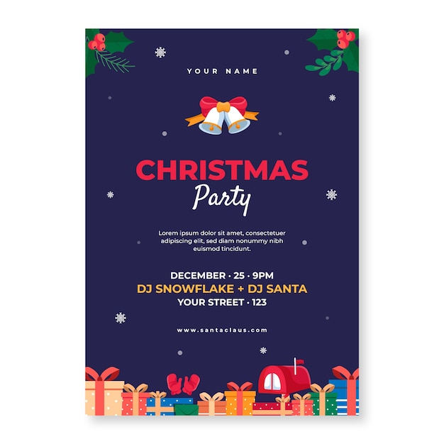 Flat christmas season party poster template