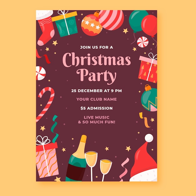 Flat christmas season party poster template