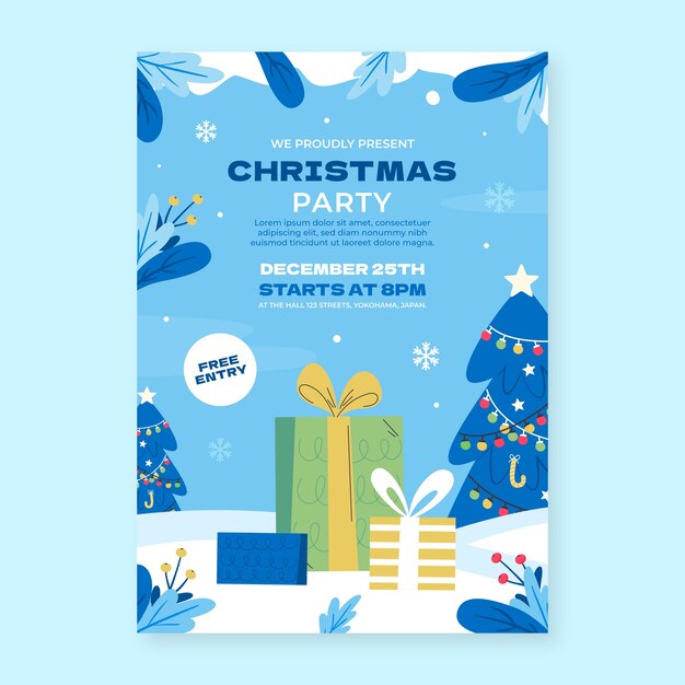 Free Vector flat christmas season party poster template