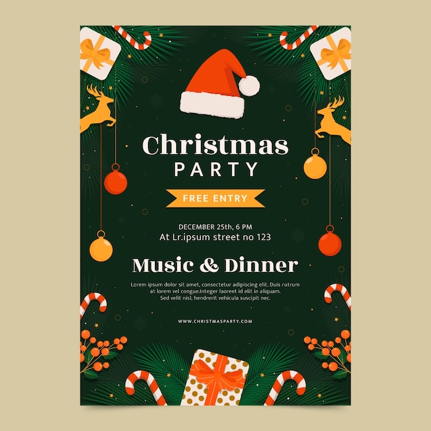 Free vector flat christmas season party poster template