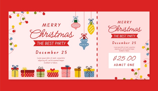 Flat christmas season party ticket template