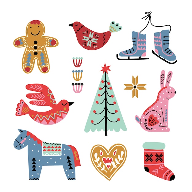 Free vector flat christmas season scandinavian elements collection