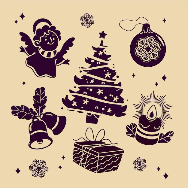 Бесплатное векторное изображение Плоский силуэт рождественского сезона