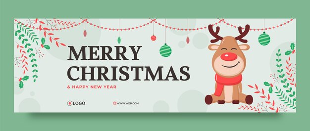 Flat christmas season twitter header template