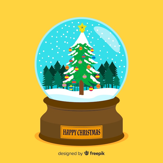Бесплатное векторное изображение Плоский рождественский снежный шар с деревом