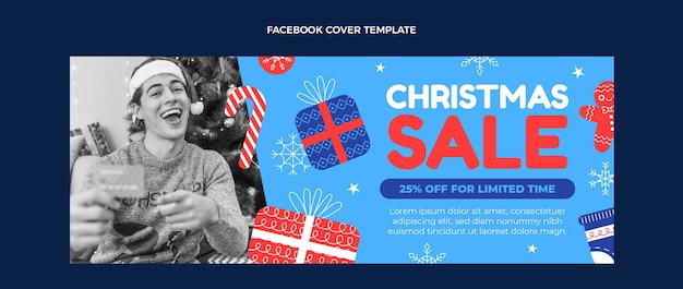 Бесплатное векторное изображение Плоский рождественский шаблон обложки в социальных сетях