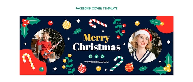 Vettore gratuito modello di copertina per social media di natale piatto