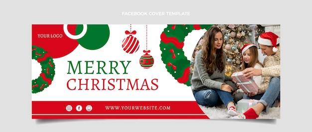 Flat christmas social media cover template