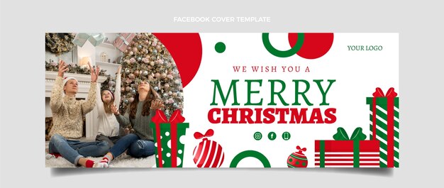 Flat christmas social media cover template