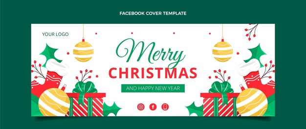 Flat christmas social media cover template