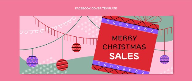 Плоский рождественский шаблон обложки в социальных сетях