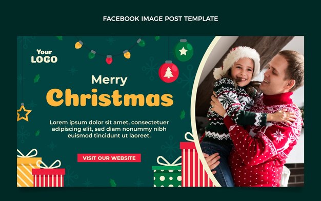 Flat christmas social media post template