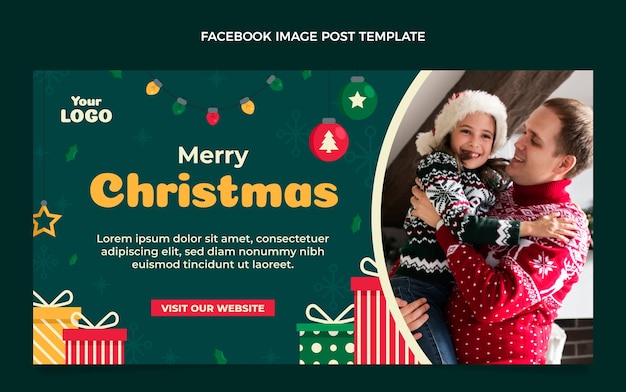 플랫 크리스마스 소셜 미디어 게시물 템플릿