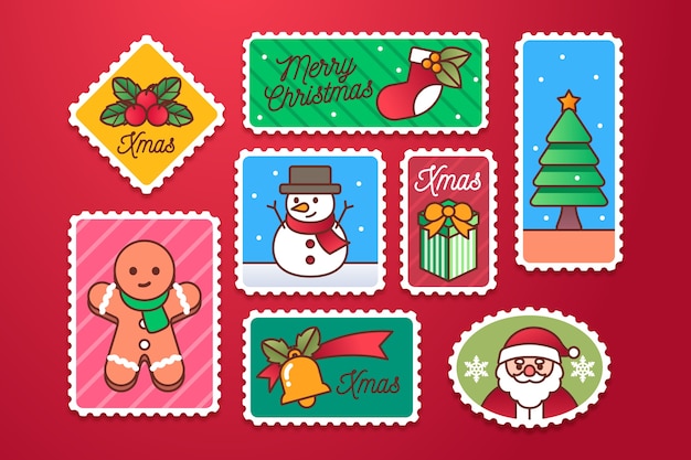Плоская рождественская коллекция марок