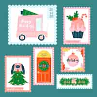 Free vector flat christmas stamp collection