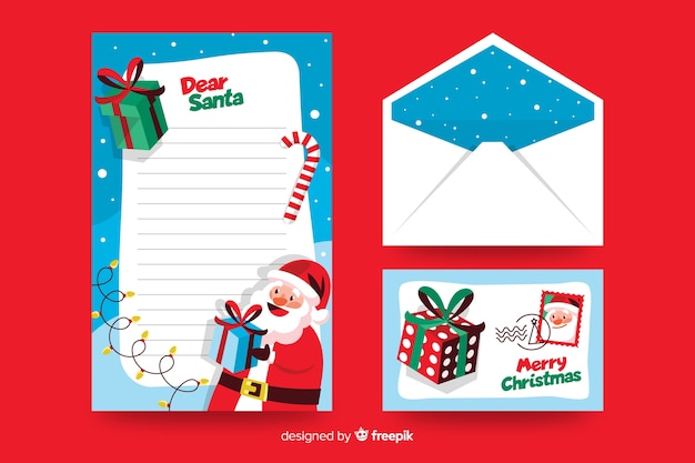 Flat christmas stationery template dear santa