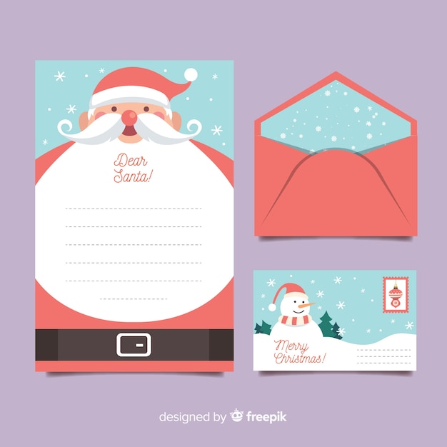 Flat christmas stationery template with santa's beard