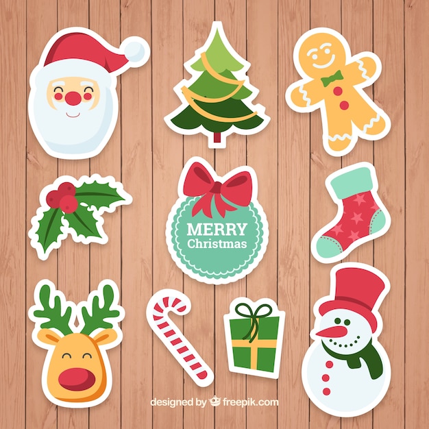 Free vector flat christmas sticker collection